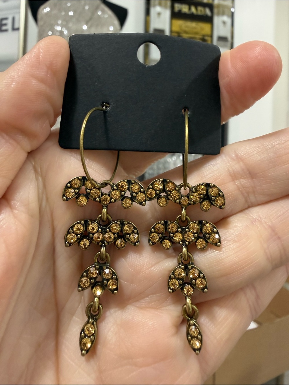 Vintage-Inspired Gold Tone Crystal Drop Earrings